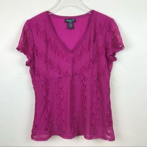 BIYAYCDA Pink Lace (Lined) SS V-neck Blouse L